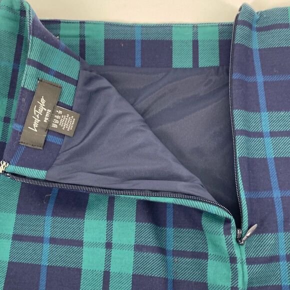 Lord & Taylor Blackwatch Tartan Plaid Cotton Stretch Pencil Skirt Lined Navy Gre - Picture 4 of 10